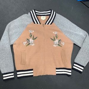 Anthropologie Maeve floral varsity zip up sweater